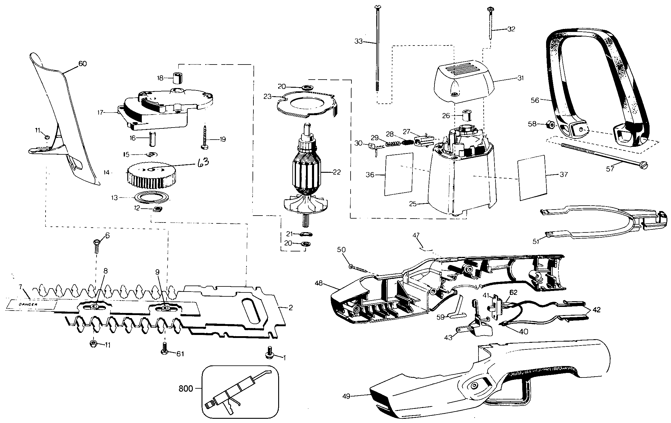 Default Diagram and Parts List for B8134 Type 2 Black and Decker Trimmer